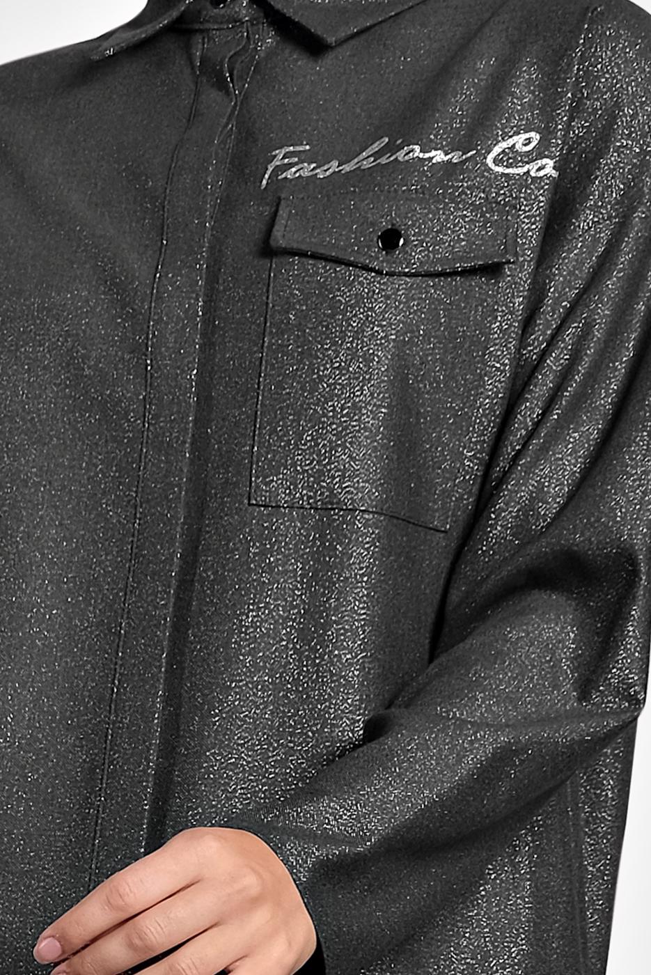 Tesettür giyim HAKİ ALVİNA ERKEK YAKA PARLAK TUNİK 40211 