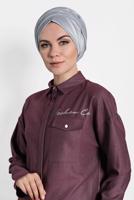 Tesettür giyim MÜRDÜM ALVİNA ERKEK YAKA PARLAK TUNİK 40211 