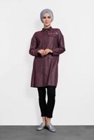 Tesettür giyim MÜRDÜM ALVİNA ERKEK YAKA PARLAK TUNİK 40211 