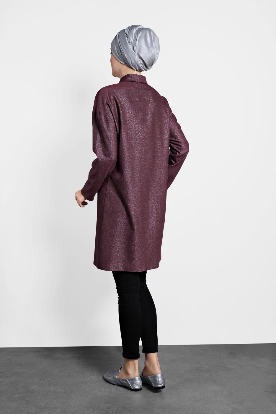 Tesettür giyim MÜRDÜM ALVİNA ERKEK YAKA PARLAK TUNİK 40211 