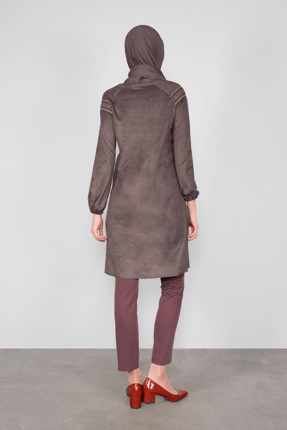 Tesettür giyim GRİ ALVİNA YAKASI BAĞCIKLI TUNİK 40263 