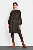 Tesettür giyim KAHVE ALVİNA YAKASI BAĞCIKLI TUNİK 40263 