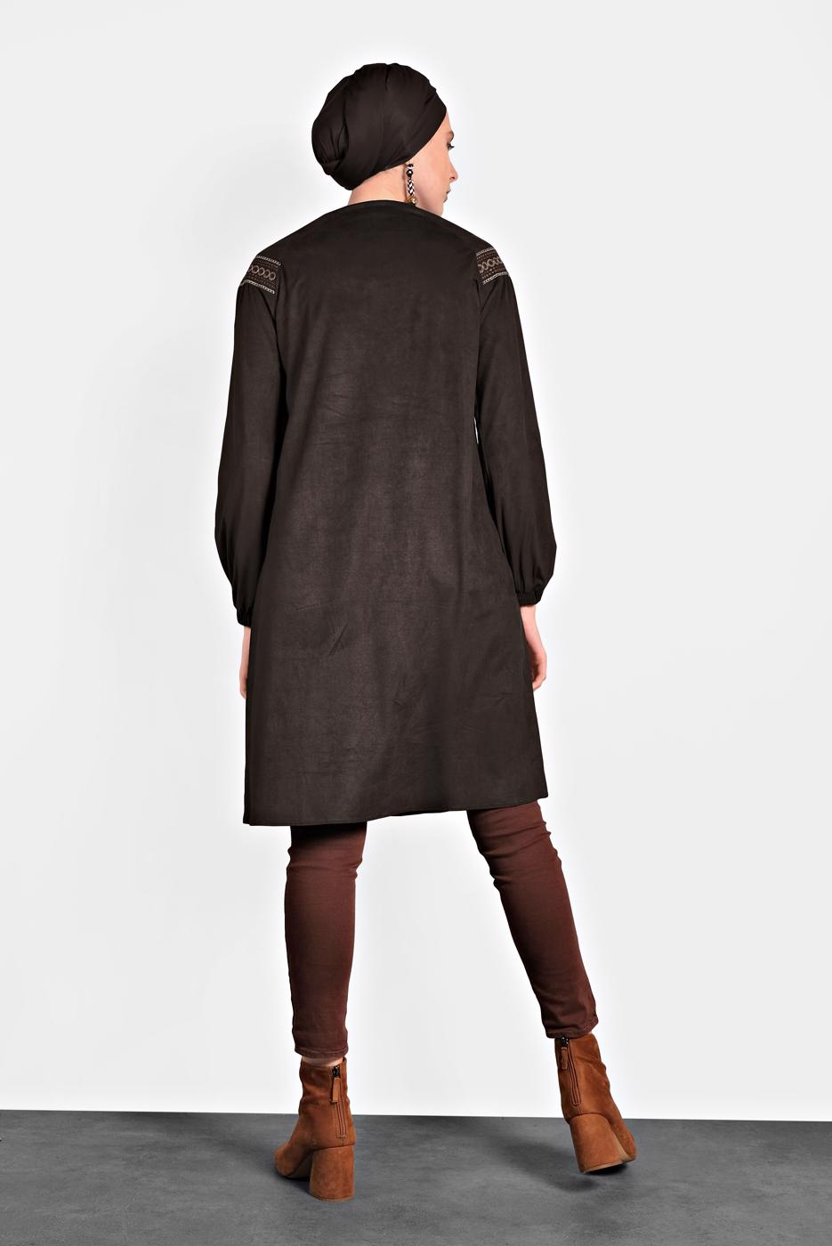Tesettür giyim KAHVE ALVİNA YAKASI BAĞCIKLI TUNİK 40263 