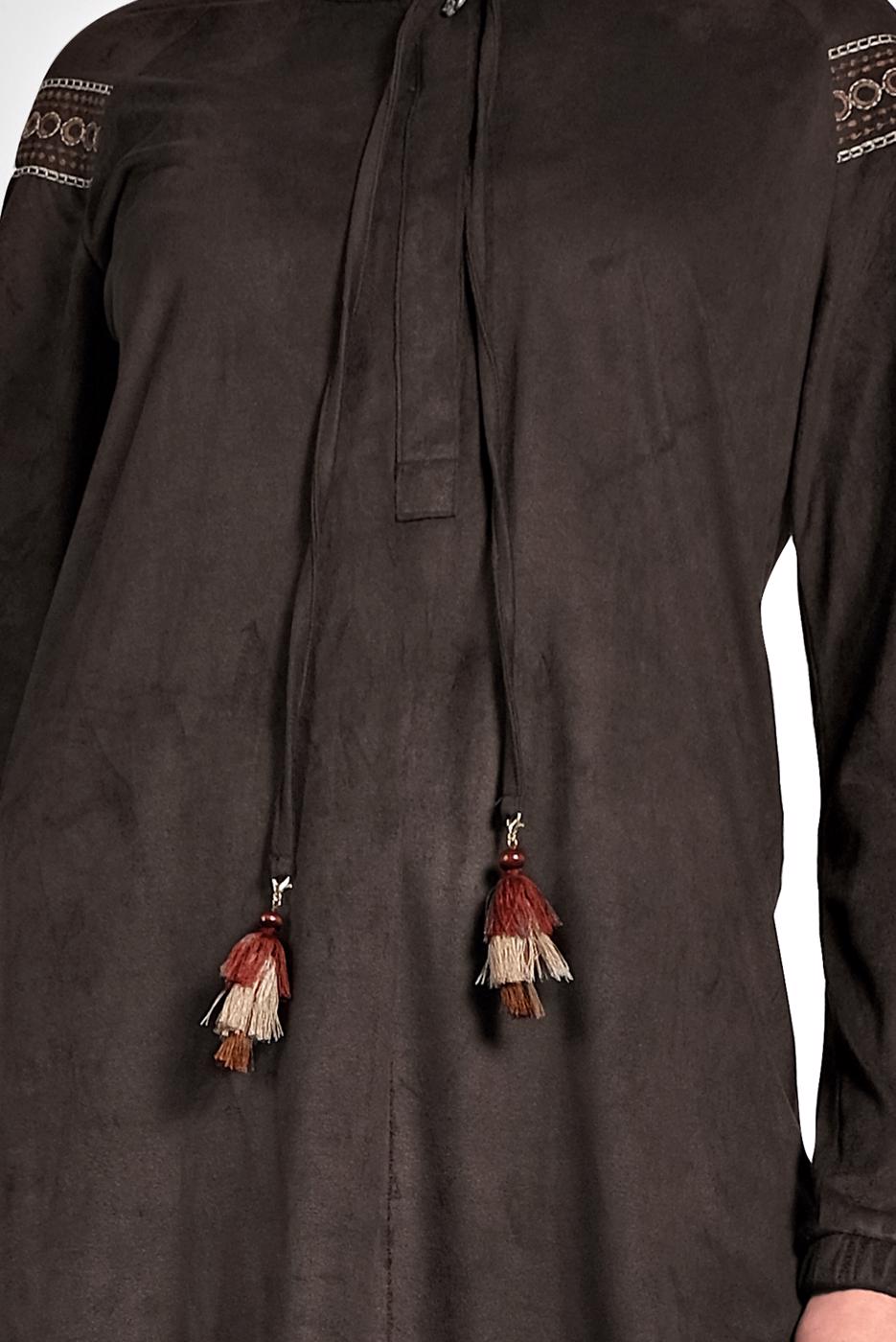 Tesettür giyim KAHVE ALVİNA YAKASI BAĞCIKLI TUNİK 40263 
