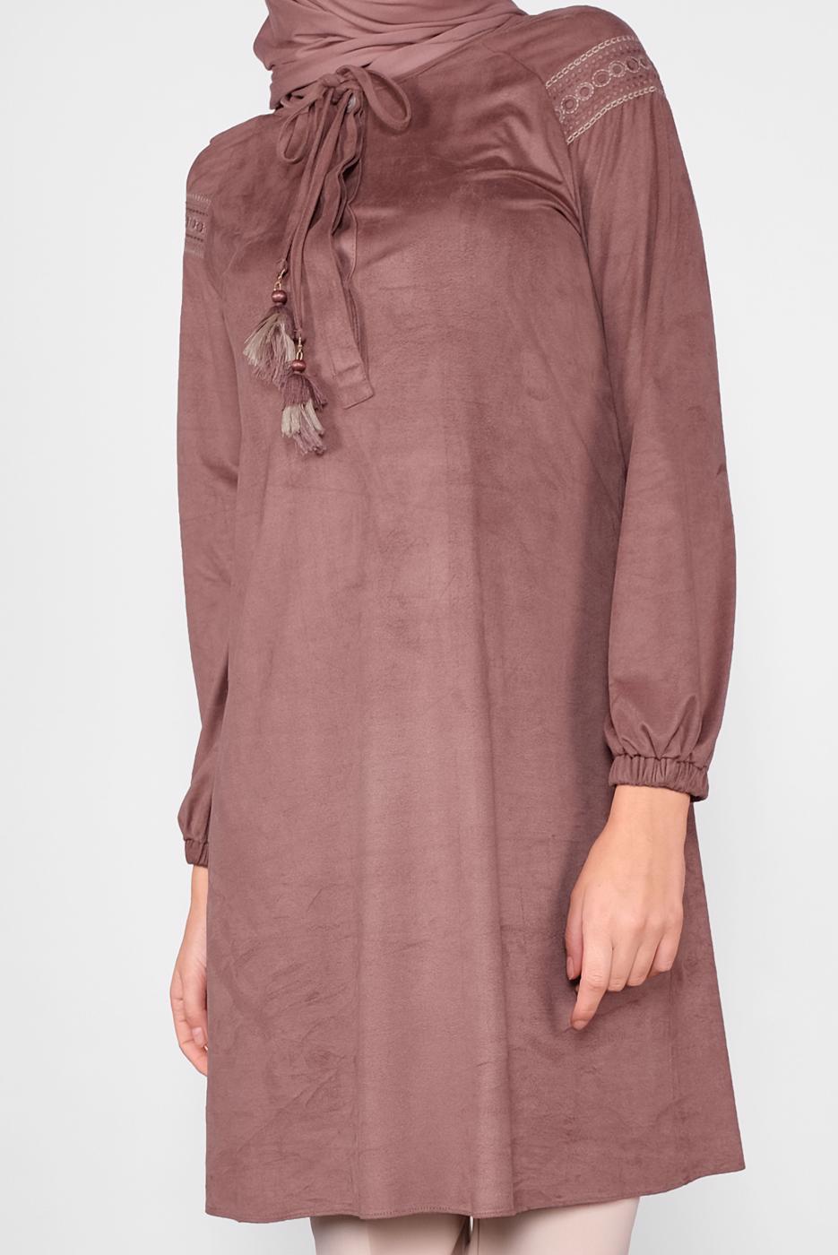 Tesettür giyim PUDRA ALVİNA YAKASI BAĞCIKLI TUNİK 40263 