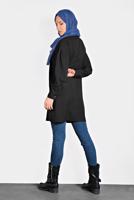 Tesettür giyim SİYAH ALVİNA CEPTE BASKI DETAYLI GİZLİ DÜĞMELİ TUNİK 40277