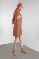 Tesettür giyim TABA ALVİNA CEPTE BASKI DETAYLI GİZLİ DÜĞMELİ TUNİK 40277