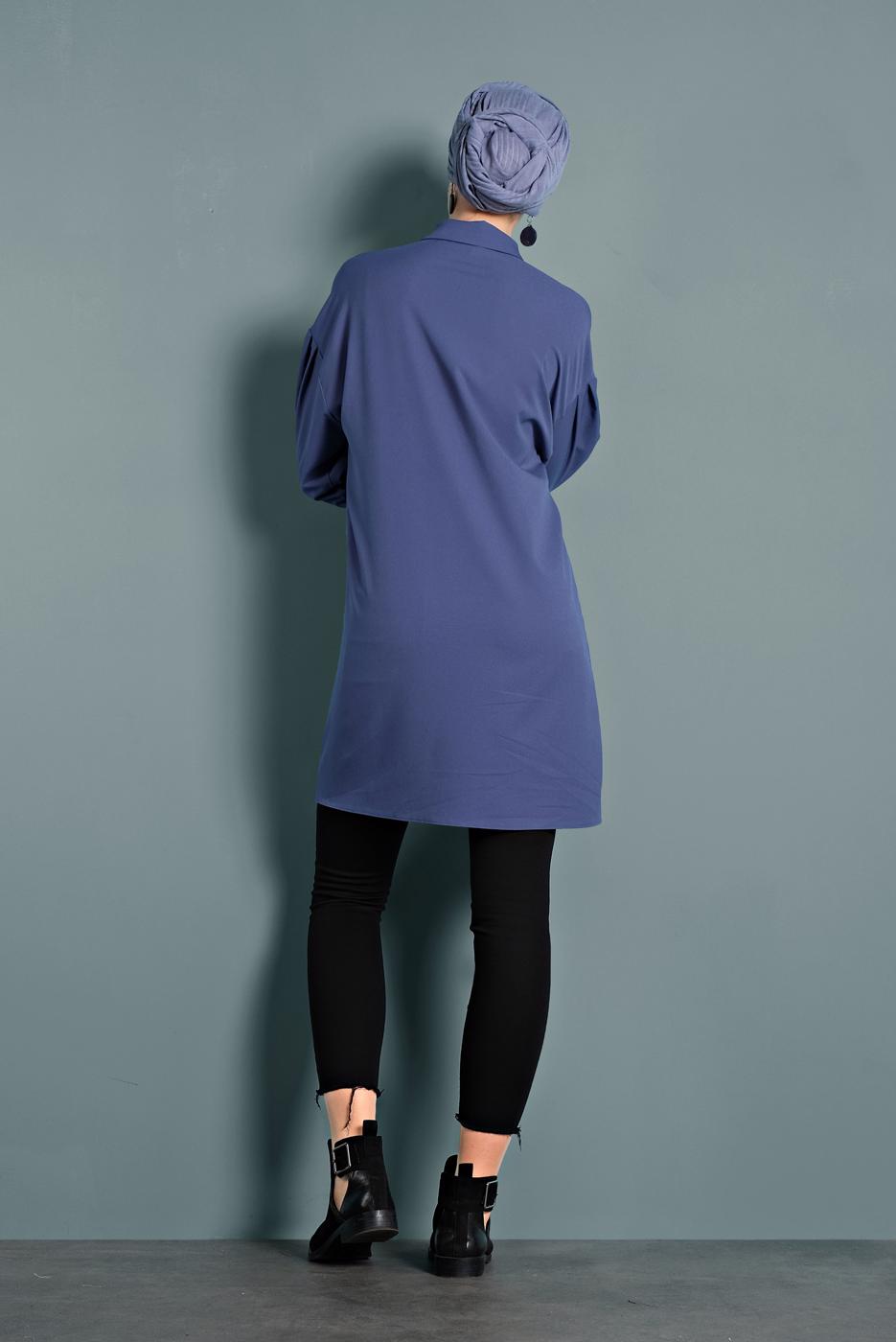 Tesettür giyim YEŞİL ALVİNA CEPTE BASKI DETAYLI GİZLİ DÜĞMELİ TUNİK 40277