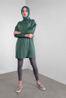 Tesettür giyim YEŞİL ALVİNA CEPTE BASKI DETAYLI GİZLİ DÜĞMELİ TUNİK 40277