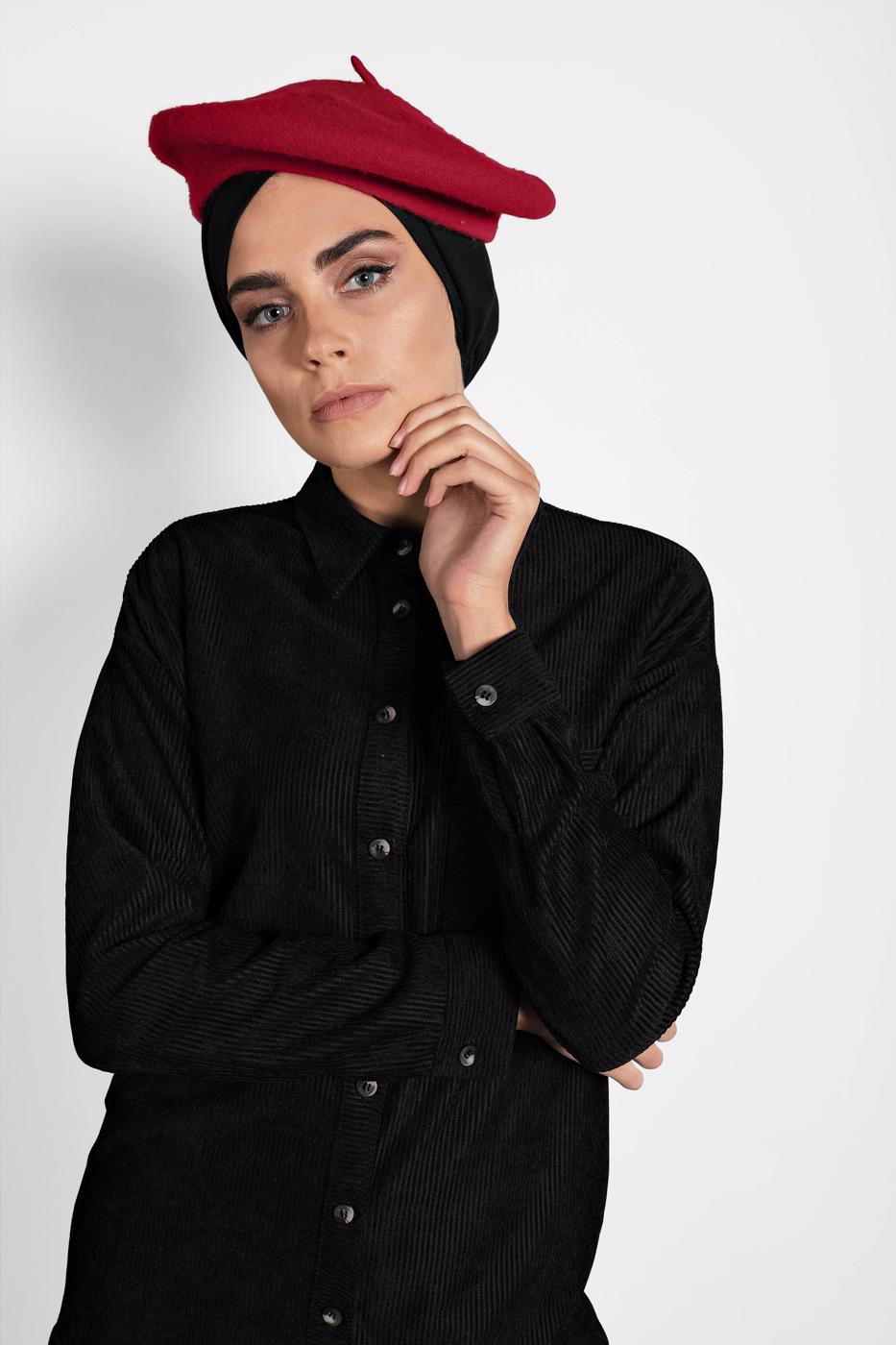 Tesettür giyim SİYAH ALVİNA DÜĞMELİ KADİFE TUNİK 40283