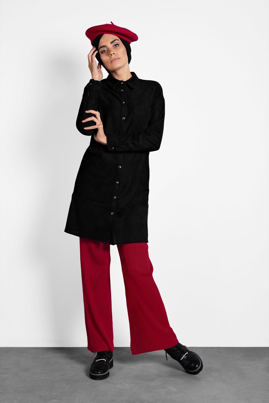 Tesettür giyim SİYAH ALVİNA DÜĞMELİ KADİFE TUNİK 40283