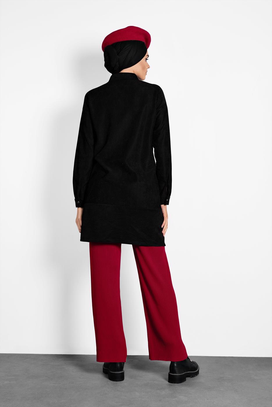 Tesettür giyim SİYAH ALVİNA DÜĞMELİ KADİFE TUNİK 40283