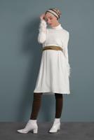 Tesettür giyim KREM ALVİNA KOLLARI SAÇAKLI TUNİK T 40314