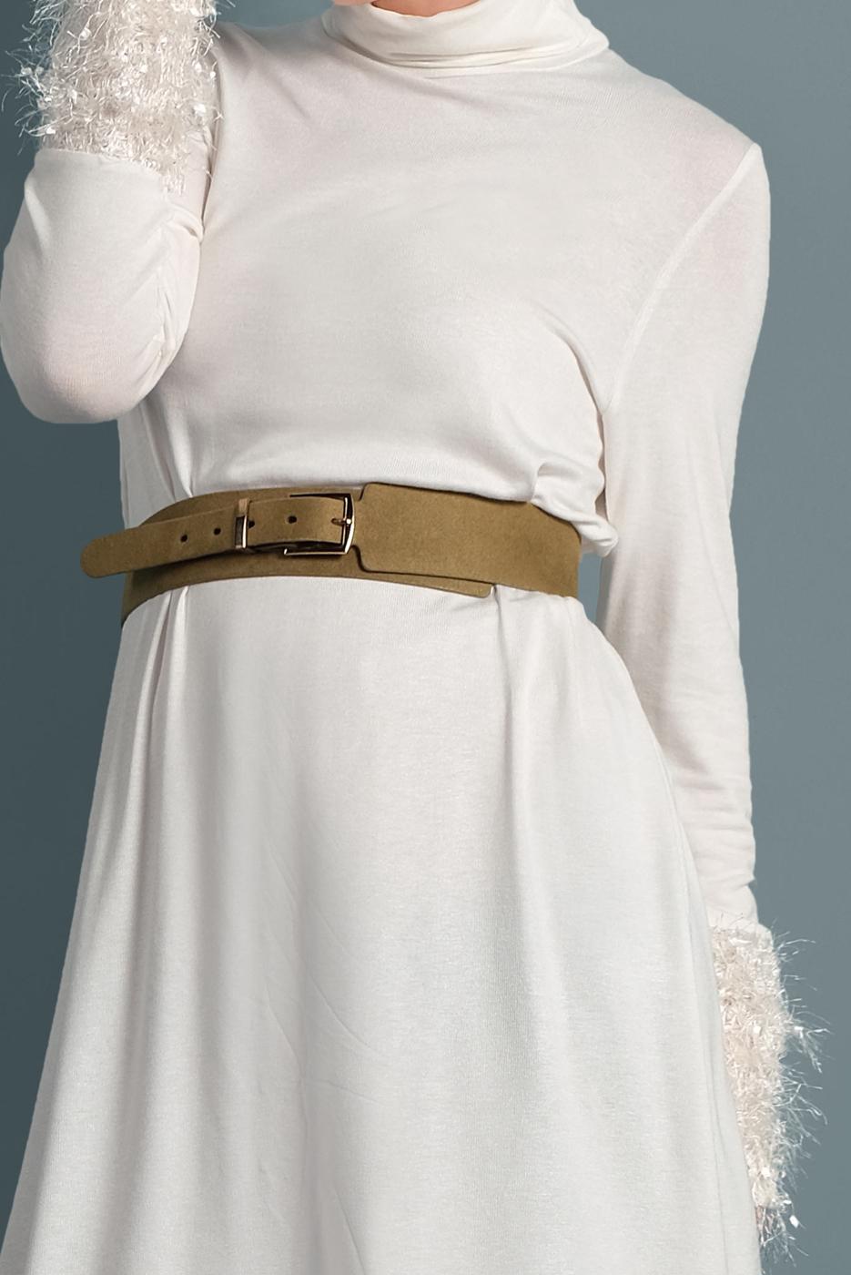 Tesettür giyim KREM ALVİNA KOLLARI SAÇAKLI TUNİK T 40314