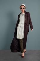 Tesettür giyim KREM ALVİNA OMUZLARI DESENLİ MANŞETLERİ LASTİKLİ KADİFE TUNİK 40388