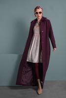 Tesettür giyim PEMBE ALVİNA OMUZLARI DESENLİ MANŞETLERİ LASTİKLİ KADİFE TUNİK 40388