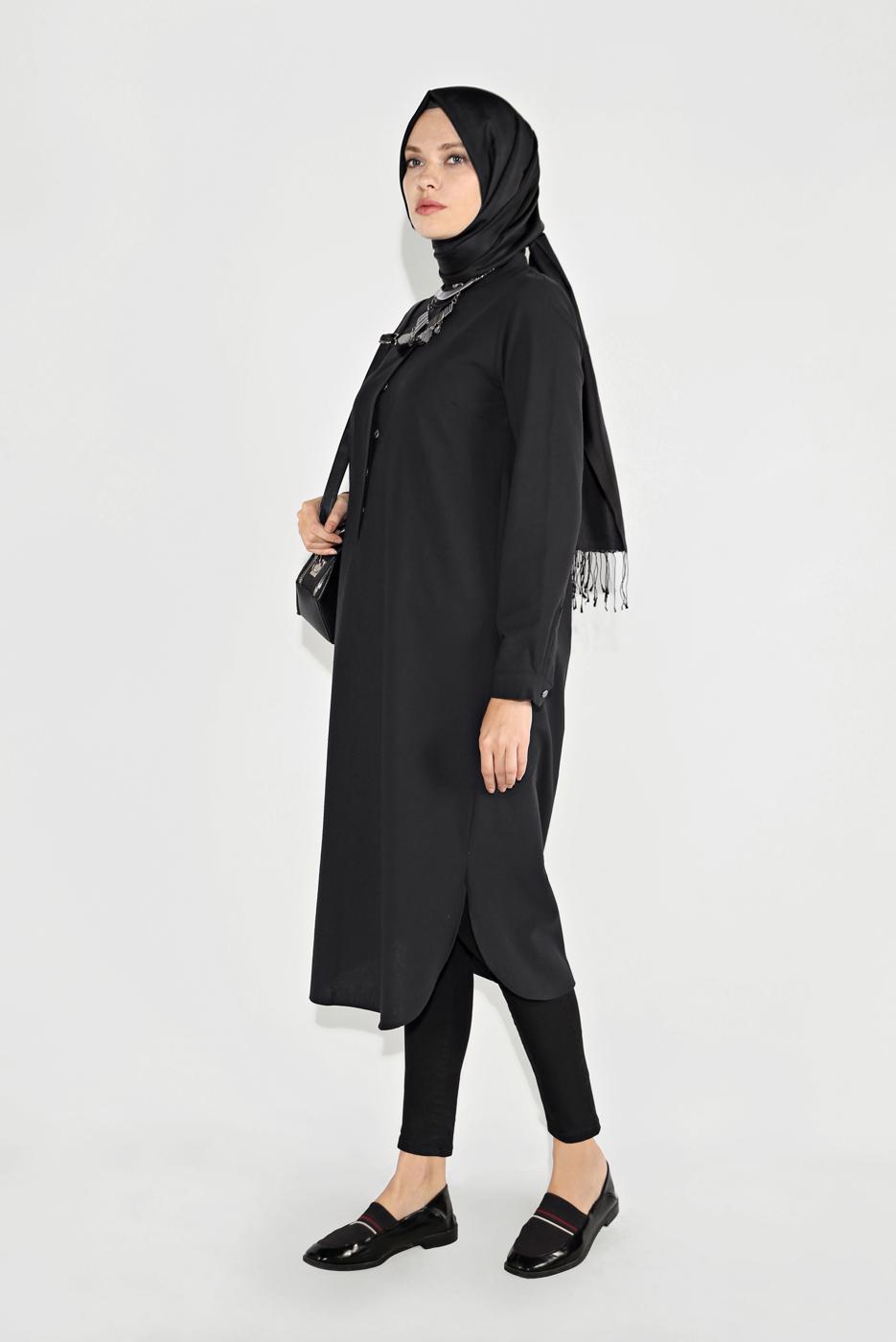 Tesettür giyim SİYAH DÜĞMELİ TUNİK 48515