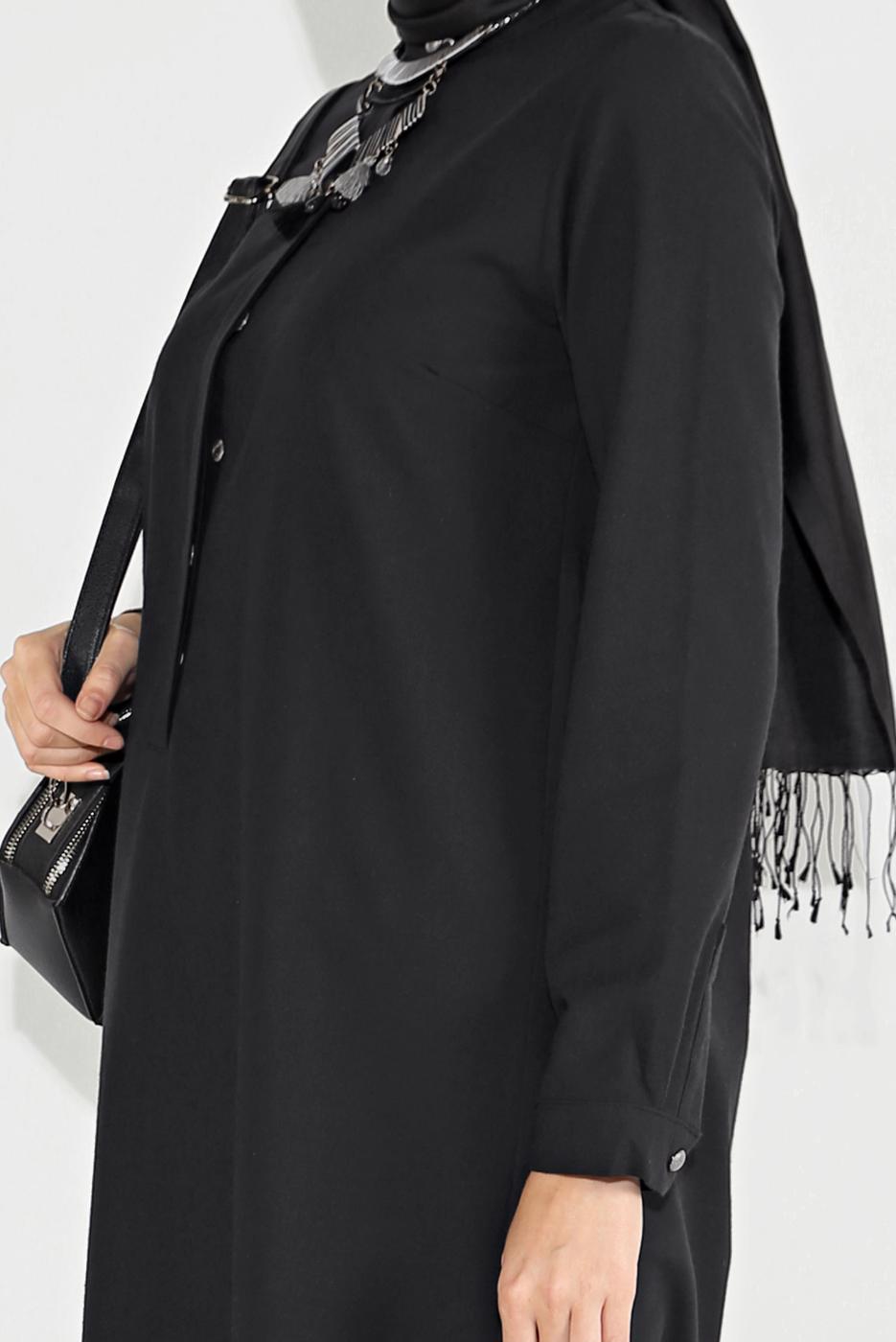 Tesettür giyim SİYAH DÜĞMELİ TUNİK 48515