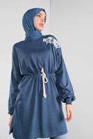 Tesettür giyim LACİVERT BASKILI BAĞCIKLI TRİKO TUNİK 61441 
