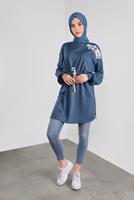 Tesettür giyim LACİVERT BASKILI BAĞCIKLI TRİKO TUNİK 61441 