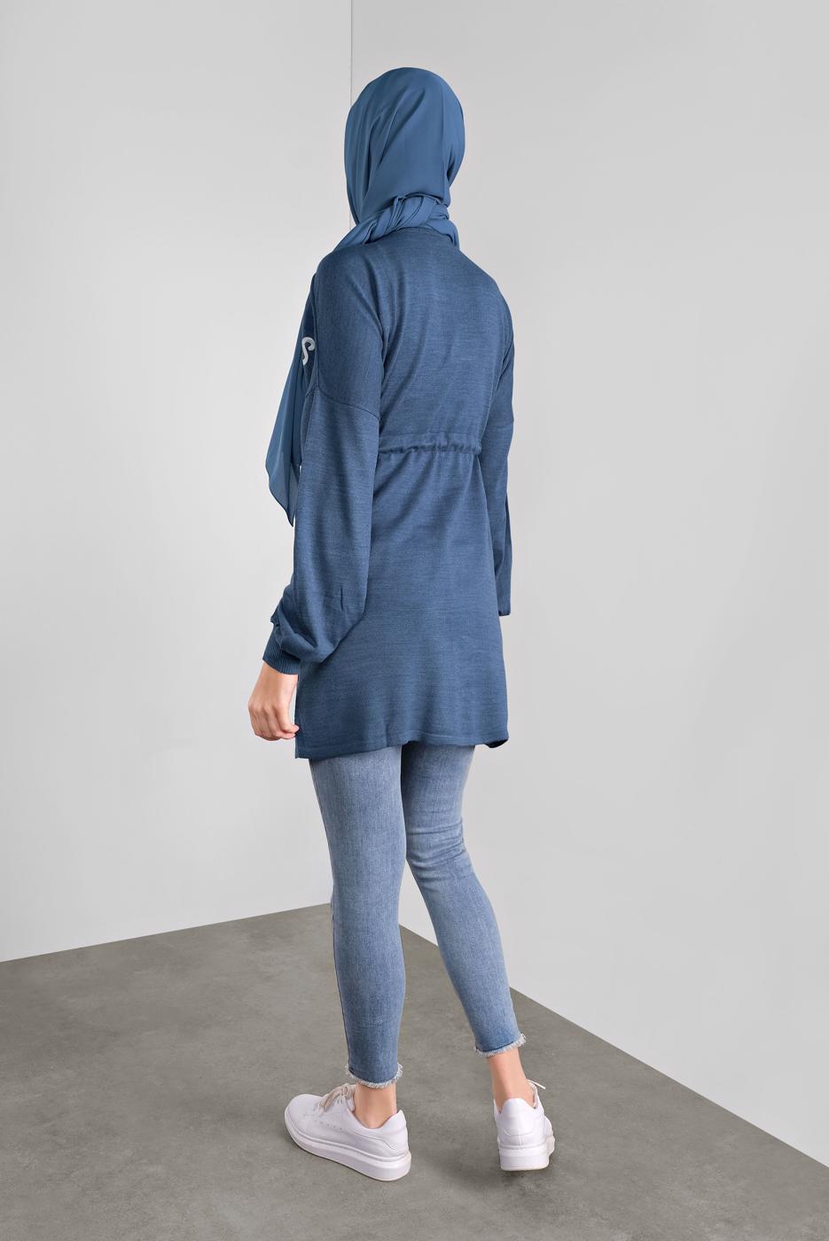 Tesettür giyim LACİVERT BASKILI BAĞCIKLI TRİKO TUNİK 61441 