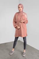 Tesettür giyim PUDRA BASKILI BAĞCIKLI TRİKO TUNİK 61441 