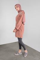 Tesettür giyim PUDRA BASKILI BAĞCIKLI TRİKO TUNİK 61441 