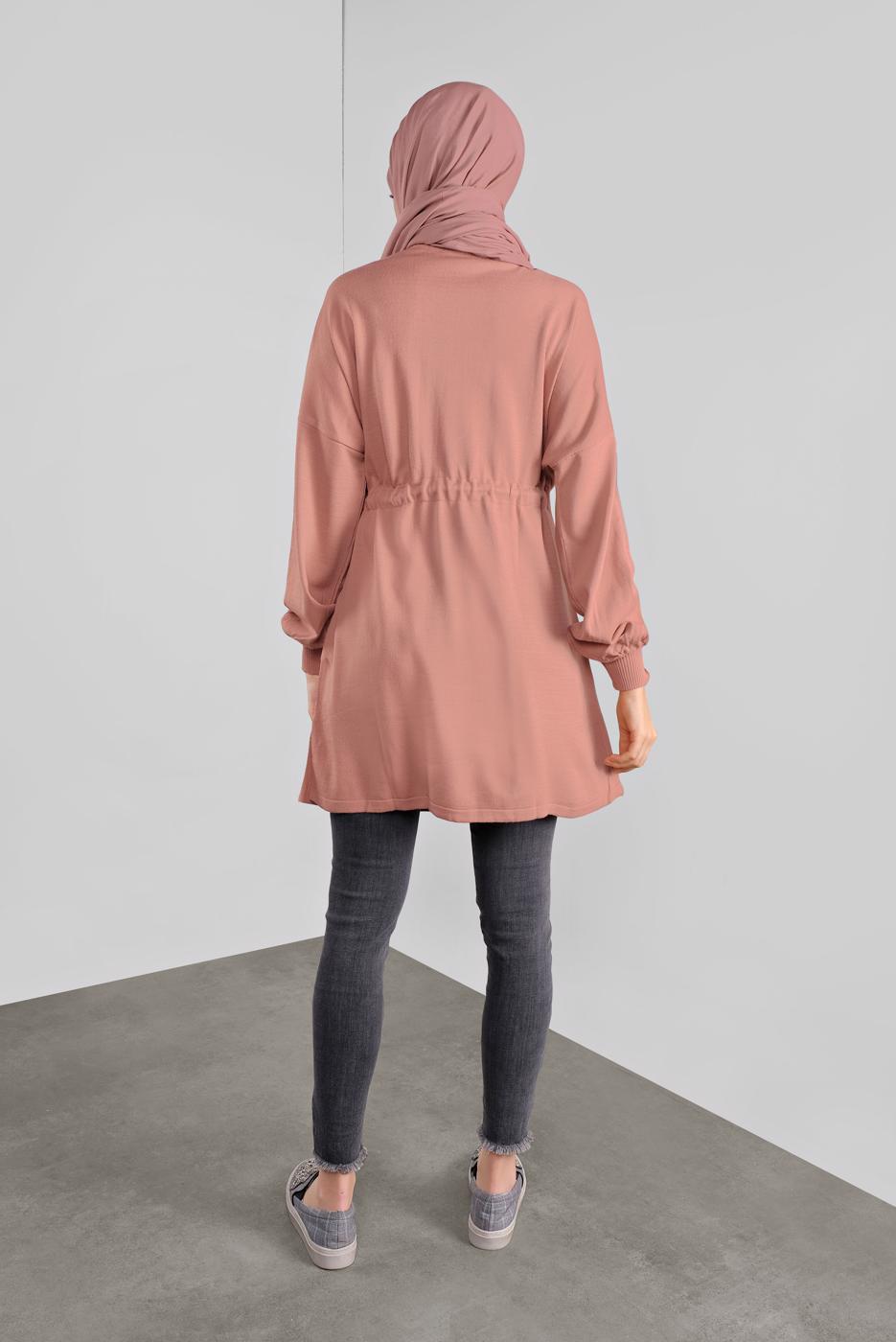 Tesettür giyim PUDRA BASKILI BAĞCIKLI TRİKO TUNİK 61441 