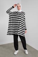 Tesettür giyim SİYAH ÇİZGİLİ TRİKO TUNİK  65441 