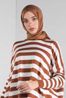 Tesettür giyim KAHVE ÇİZGİLİ TRİKO TUNİK  65441 