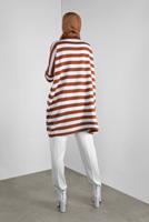 Tesettür giyim KAHVE ÇİZGİLİ TRİKO TUNİK  65441 