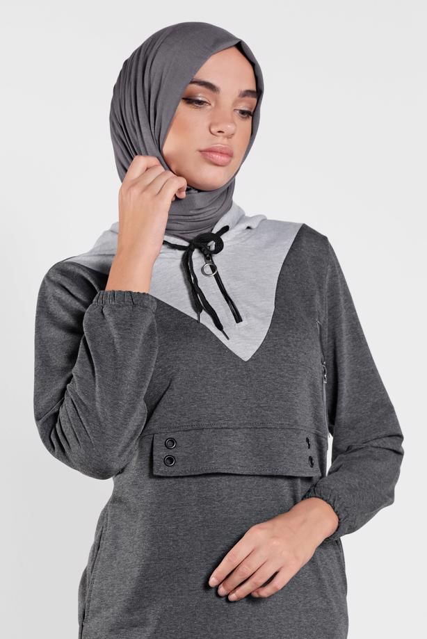 Tesettür giyim  KAPÜŞONLU BAĞCIKLI SPOR TUNİK 0302  - TRENDTESETTÜR
