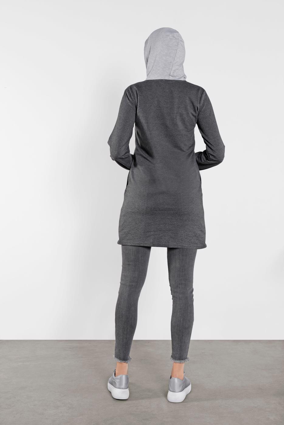 Hijab clothing GREY HOODED SPORT TUNIC 0302
