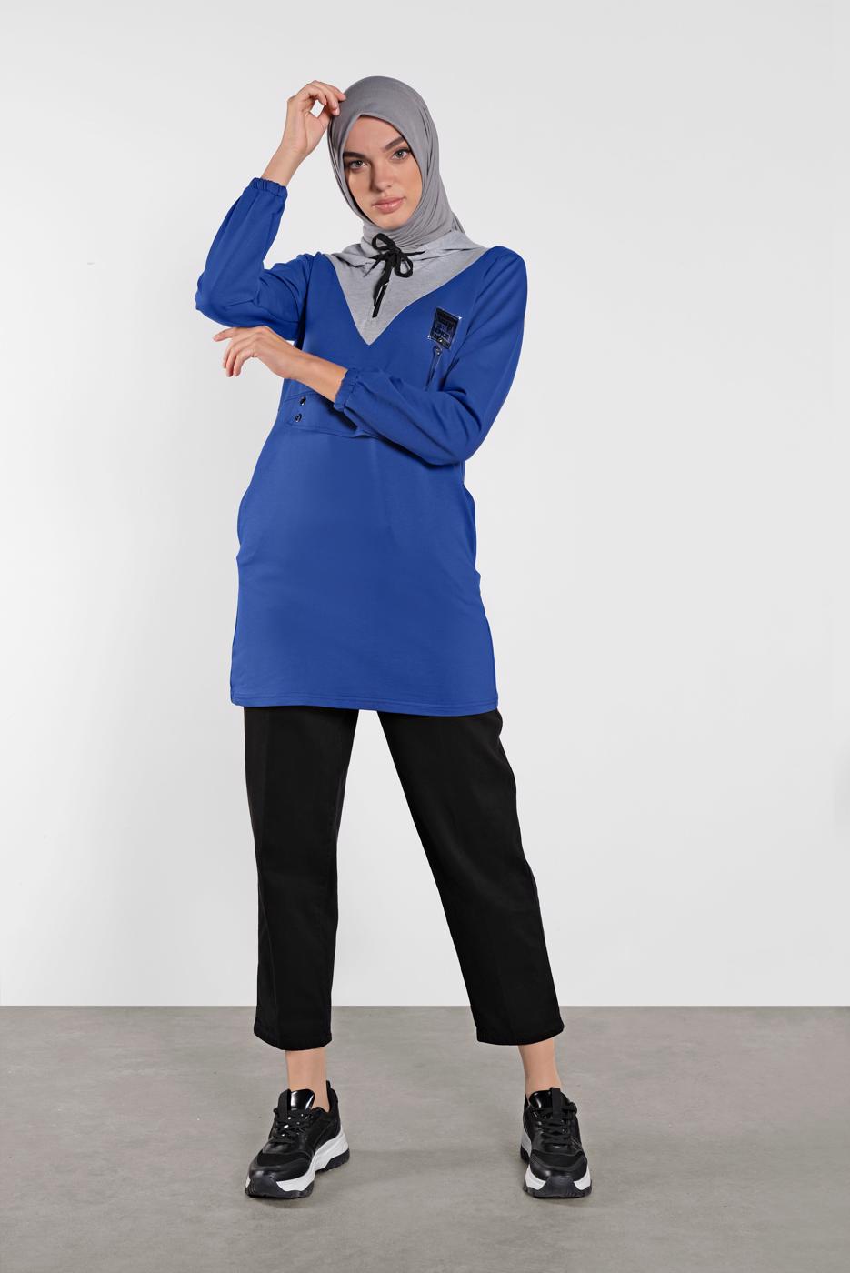 Vêtements hijab BLEU MARINE TUNIQUE SPORT À CAPUCHE 0302 