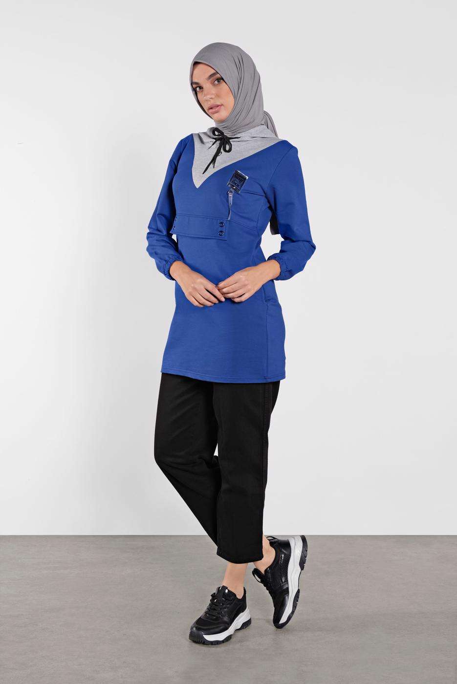 Vêtements hijab BLEU MARINE TUNIQUE SPORT À CAPUCHE 0302 