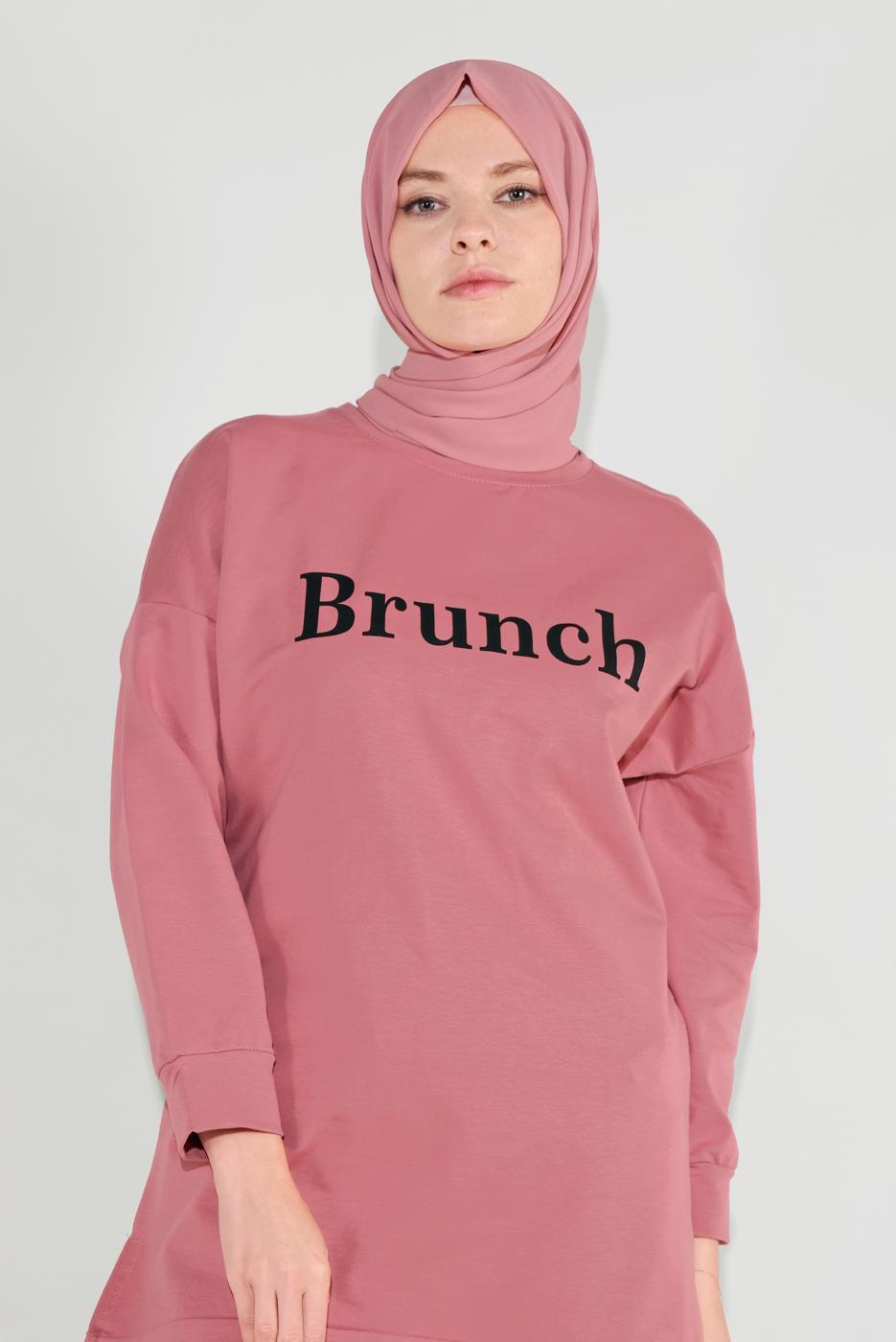 Tesettür giyim PEMBE BASKILI TUNİK 1001