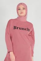 Tesettür giyim PEMBE BASKILI TUNİK 1001