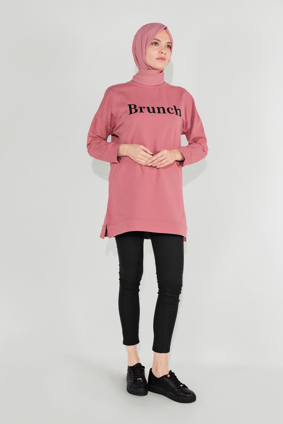 Tesettür giyim PEMBE BASKILI TUNİK 1001