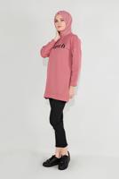 Tesettür giyim PEMBE BASKILI TUNİK 1001