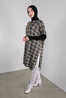 Tesettür giyim BEJ KARELİ TRİKO TUNİK 1002 