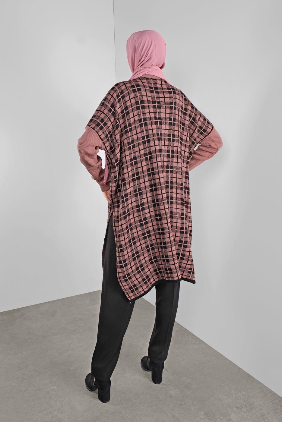 Tesettür giyim PUDRA KARELİ TRİKO TUNİK 1002 