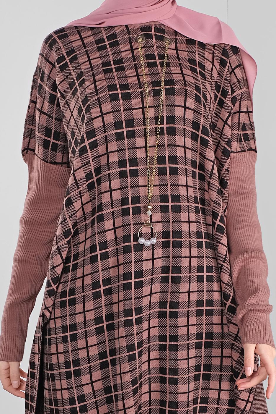 Tesettür giyim PUDRA KARELİ TRİKO TUNİK 1002 