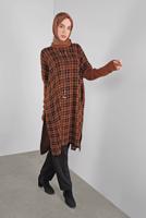 Tesettür giyim TABA KARELİ TRİKO TUNİK 1002 