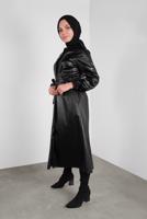 Tesettür giyim SİYAH BELİ KUŞAKLI DERİ TUNİK 1234 