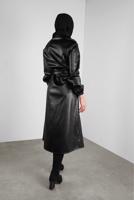 Tesettür giyim SİYAH BELİ KUŞAKLI DERİ TUNİK 1234 