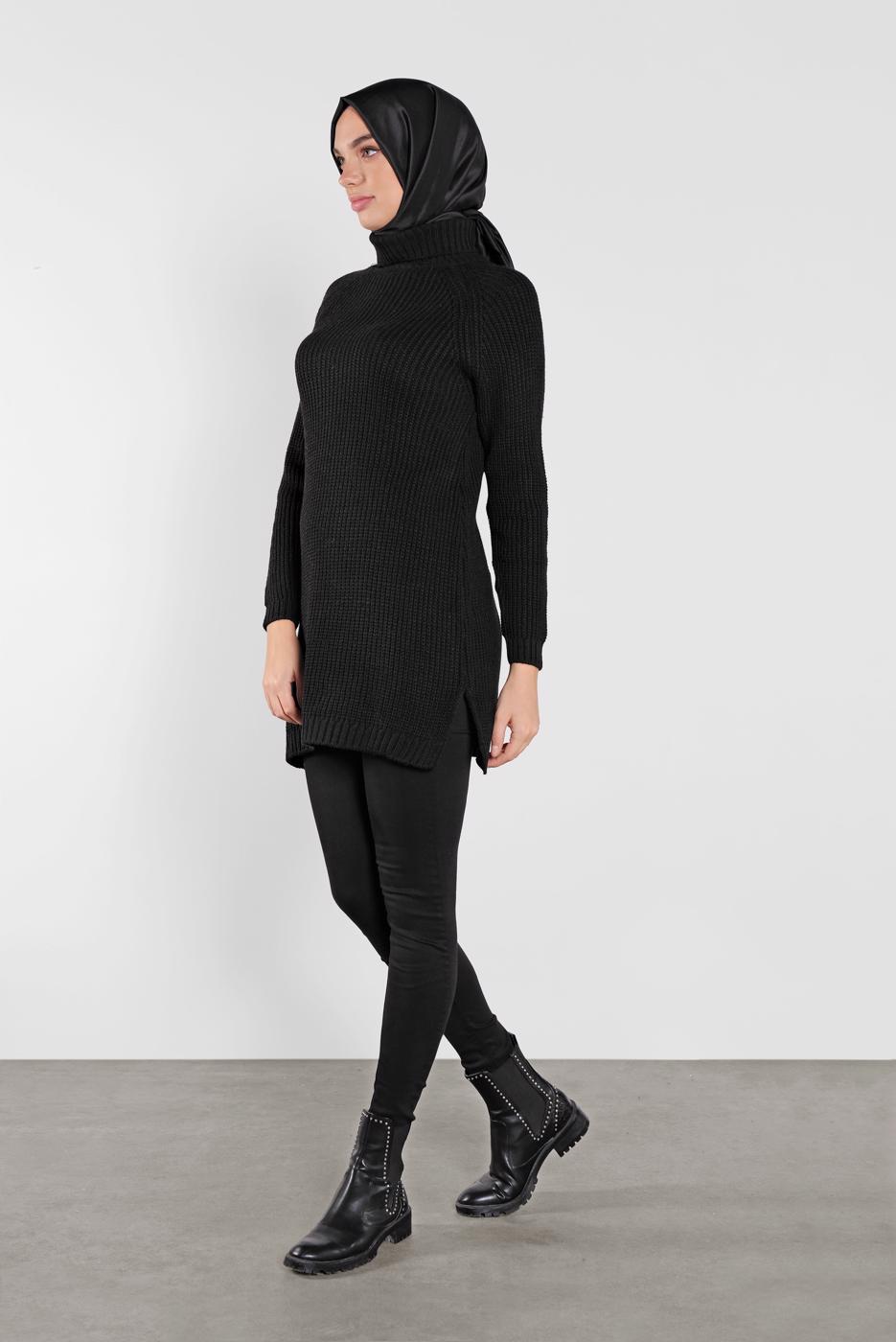 Vêtements hijab NOIR TUNIQUE À COL ROULE 1302 