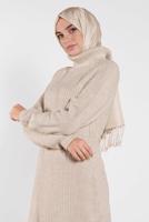 Tesettür giyim BEJ BOĞAZLI  TRİKO TUNİK 1302
