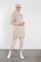 Tesettür giyim BEJ BOĞAZLI  TRİKO TUNİK 1302