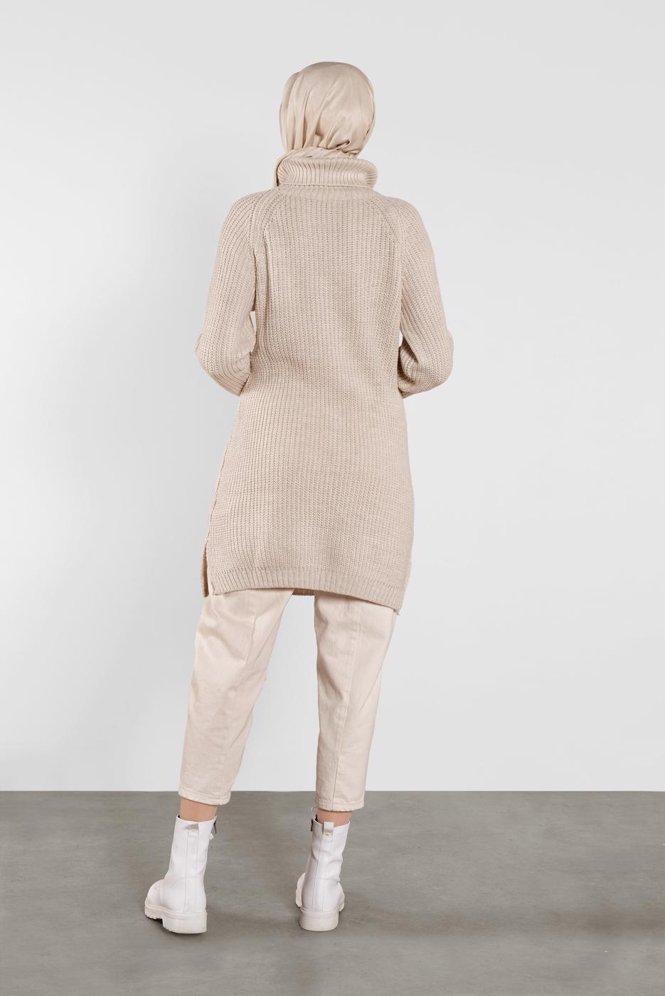 Tesettür giyim BEJ BOĞAZLI  TRİKO TUNİK 1302