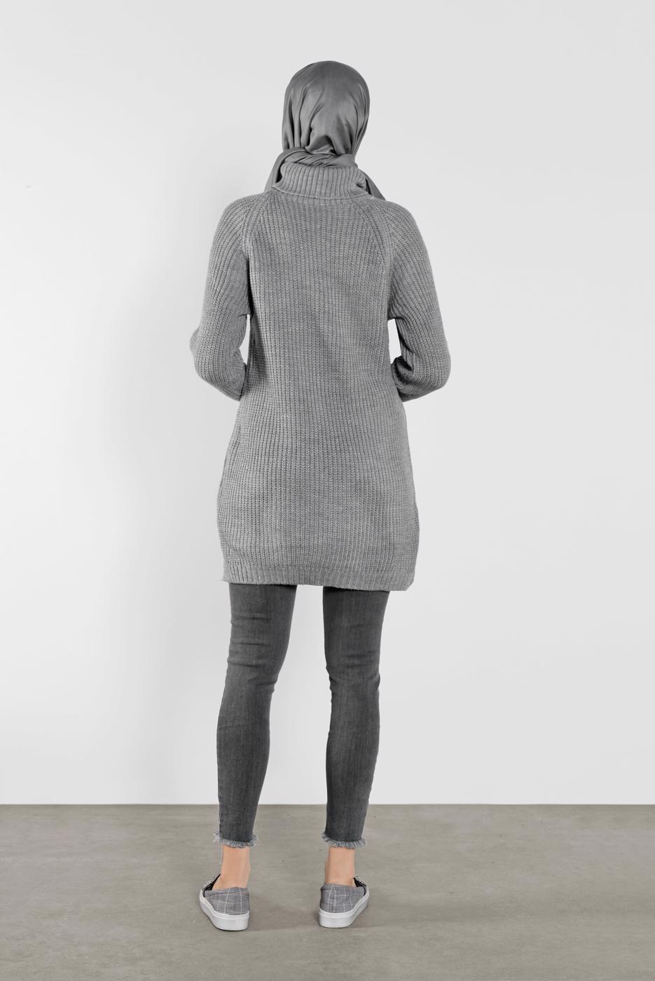 Tesettür giyim GRİ BOĞAZLI  TRİKO TUNİK 1302